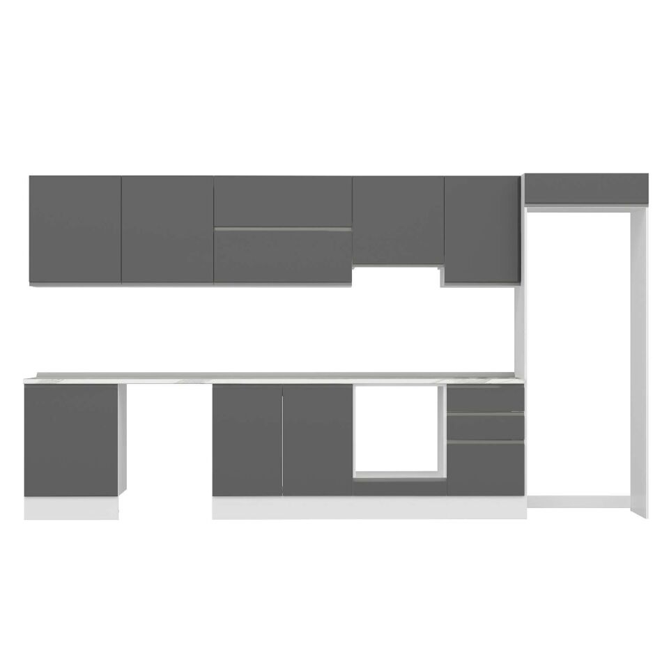 Alvinka 390X222 Cm High Gloss Mutfak Dolabı Mb-E80S60S50-1 High Gloss | Antrasit - Mdf
