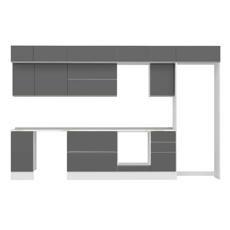 Alvinka 375X240 Cm High Gloss Mutfak Dolabı Mb-E90S40S45-2 High Gloss | Antrasit - Mdf