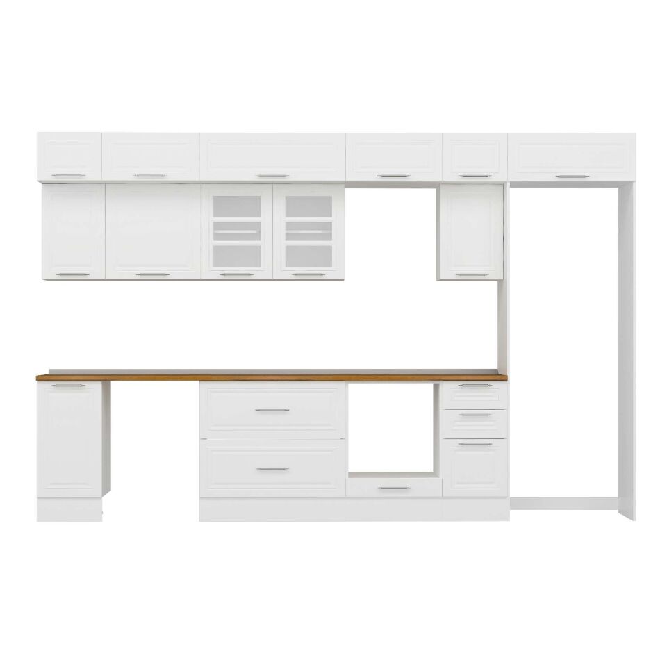 Alvinka 370X240 Cm Klasik Mebran Mutfak Dolabı Mb-E90S40S40-3 Mebran | Beyaz - Mdf