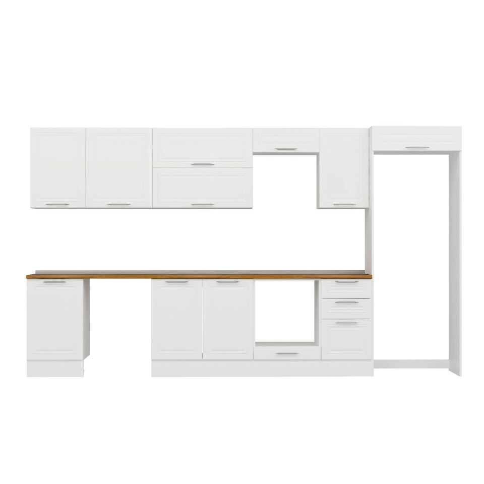 Alvinka 385X222 Cm Klasik Mebran Mutfak Dolabı Mb-E90S50S45-2 Mebran | Beyaz - Suntalam
