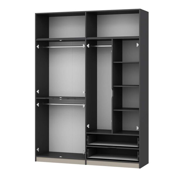 Elina 4 Kapaklı Dolap + Yüklük - Antrasit/Kumtaşı