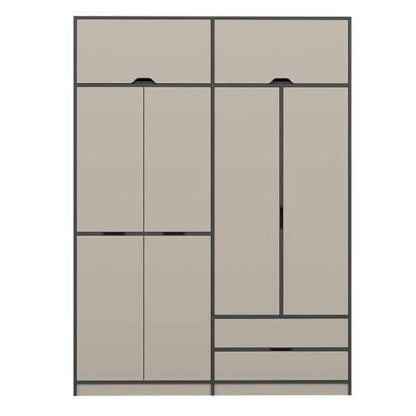 Elina 4 Kapaklı Dolap + Yüklük - Antrasit/Kumtaşı