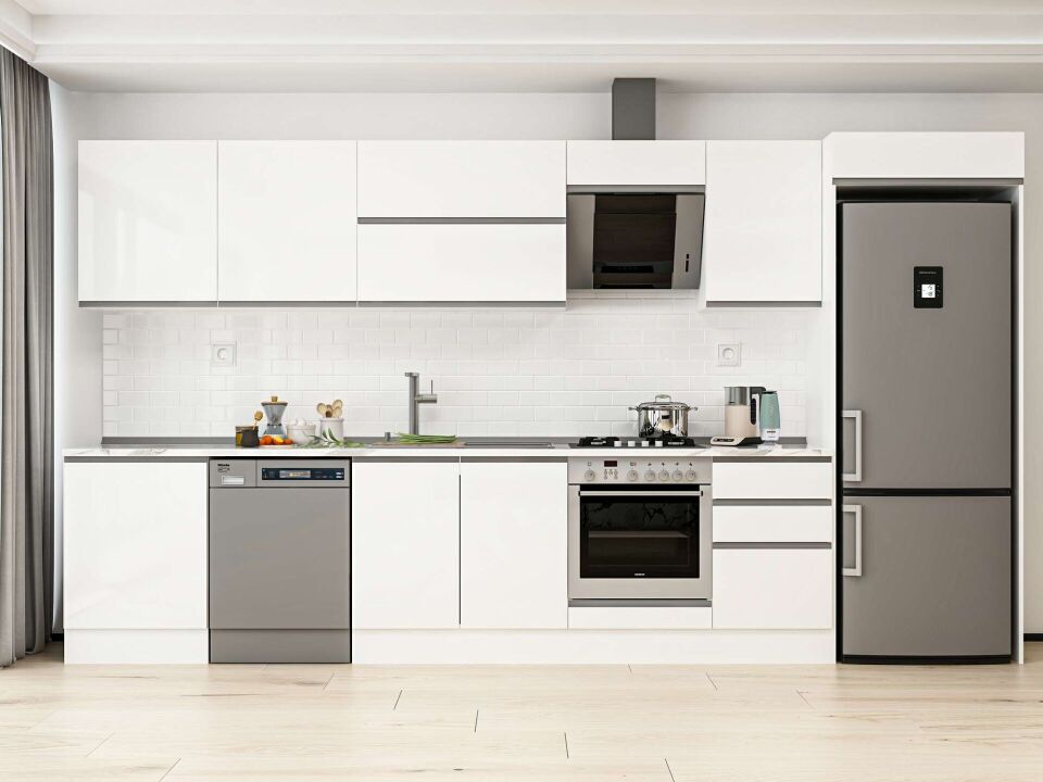 Alvinka 390X222 Cm High Gloss Mutfak Dolabı Mb-E80S60S50-2 High Gloss | Beyaz - Mdf