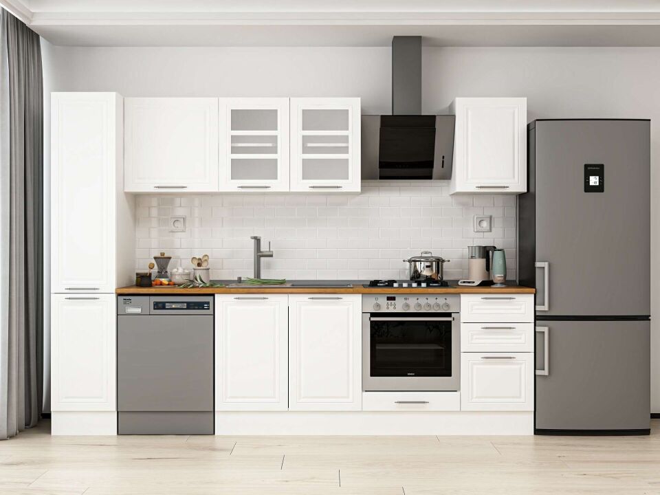Alvinka 295X210 Cm Klasik Mebran Mutfak Dolabı Mb-E90B40S45-3 Mebran | Beyaz - Mdf