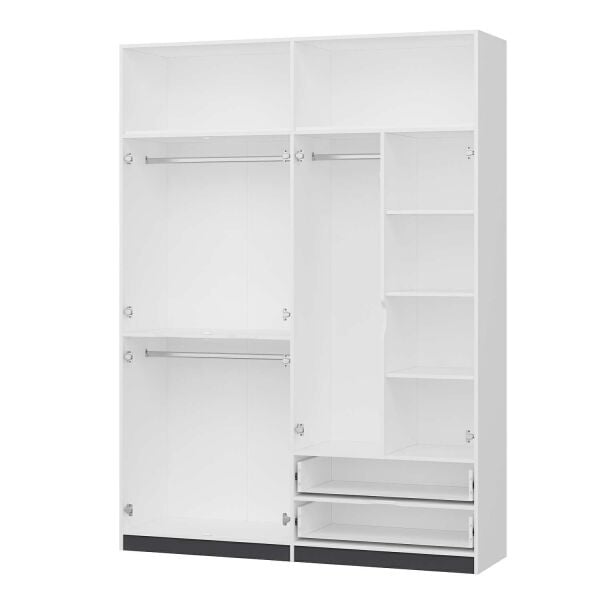 Elina 4 Kapaklı Dolap + Yüklük - Beyaz/Antrasit