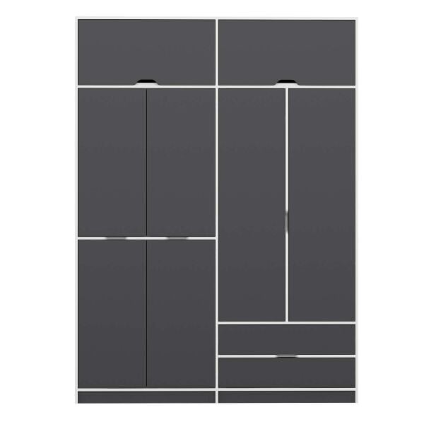 Elina 4 Kapaklı Dolap + Yüklük - Beyaz/Antrasit