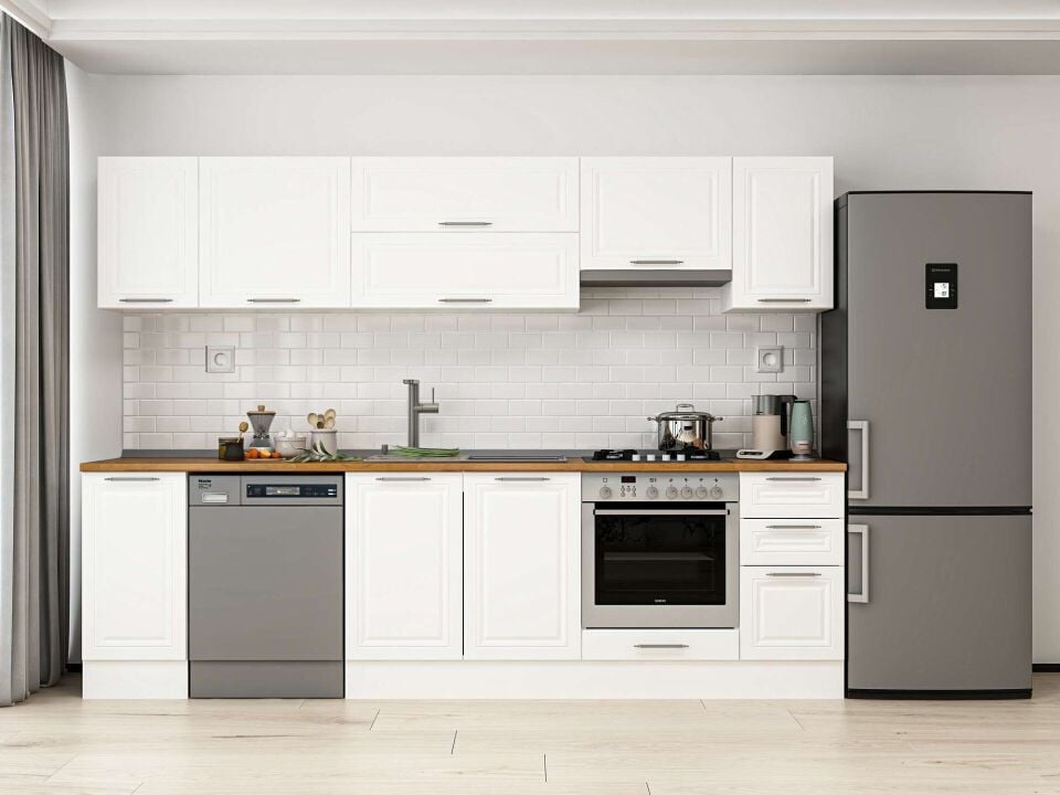 Alvinka 280X210 Cm Klasik Mebran Mutfak Dolabı Beyaz Beyaz M-E80S40S40-1