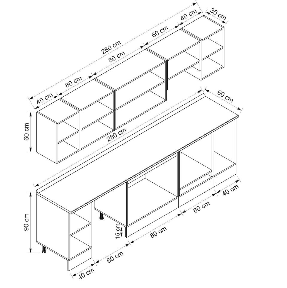 Alvinka 280X210 Cm Klasik Mebran Mutfak Dolabı Beyaz Beyaz M-E80S40S40-1