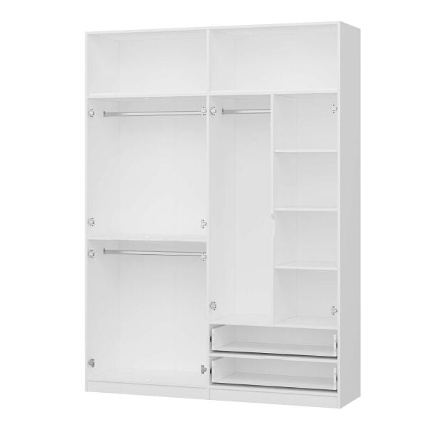 Elina 4 Kapaklı Dolap + Yüklük - Beyaz/Beyaz