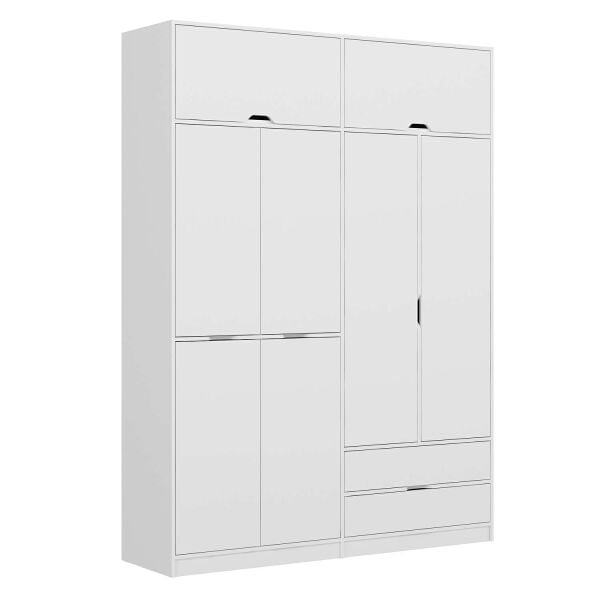Elina 4 Kapaklı Dolap + Yüklük - Beyaz/Beyaz