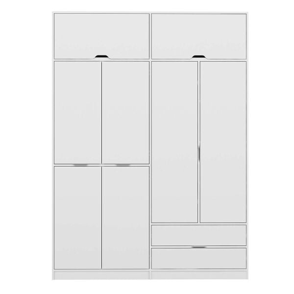 Elina 4 Kapaklı Dolap + Yüklük - Beyaz/Beyaz