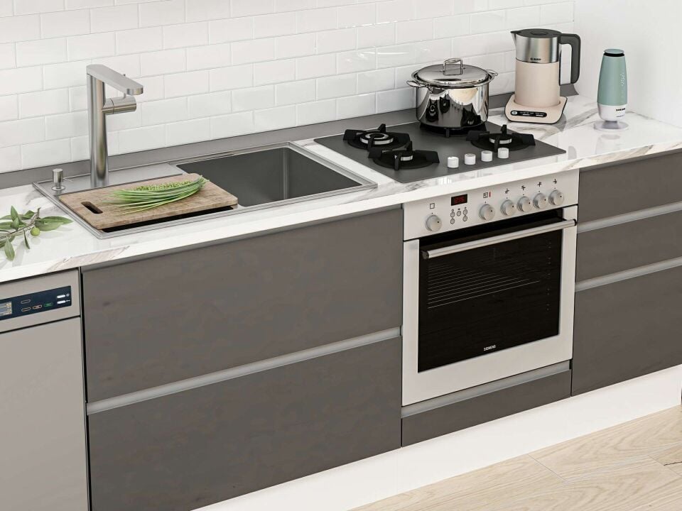 Alvinka 375X240 Cm High Gloss Mutfak Dolabı Mb-E90S40S45-3 High Gloss | Antrasit - Mdf