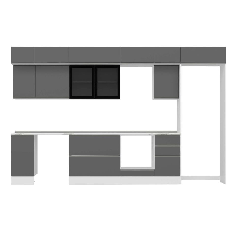 Alvinka 375X240 Cm High Gloss Mutfak Dolabı Mb-E90S40S45-3 High Gloss | Antrasit - Mdf