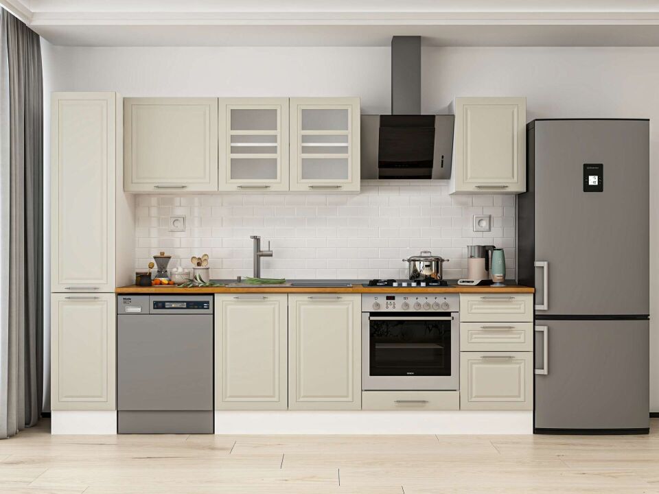 Alvinka 295X210 Cm Klasik Mebran Mutfak Dolabı Mb-E90B40S45-3 Mebran | Kumtaşı - Mdf