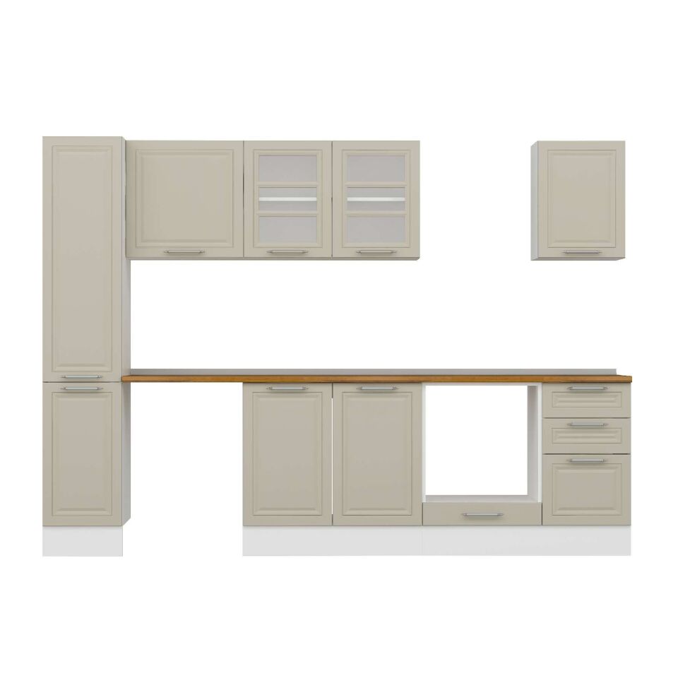 Alvinka 295X210 Cm Klasik Mebran Mutfak Dolabı Mb-E90B40S45-3 Mebran | Kumtaşı - Mdf