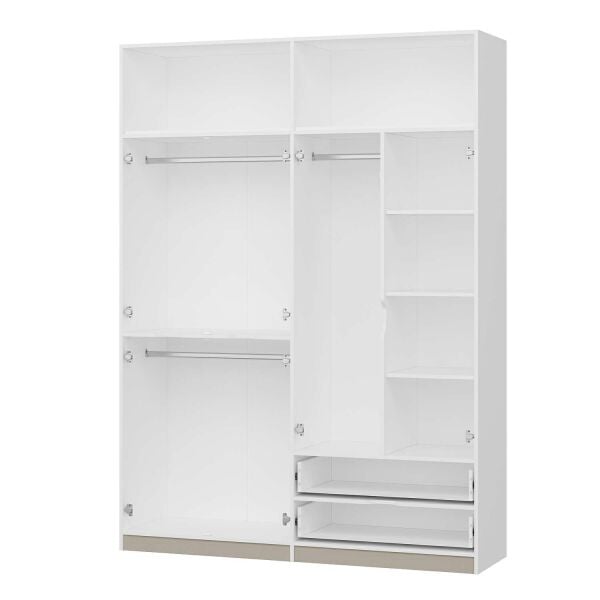 Elina 4 Kapaklı Dolap + Yüklük - Beyaz/Kumtaşı