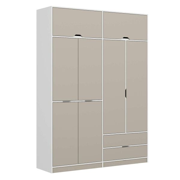 Elina 4 Kapaklı Dolap + Yüklük - Beyaz/Kumtaşı