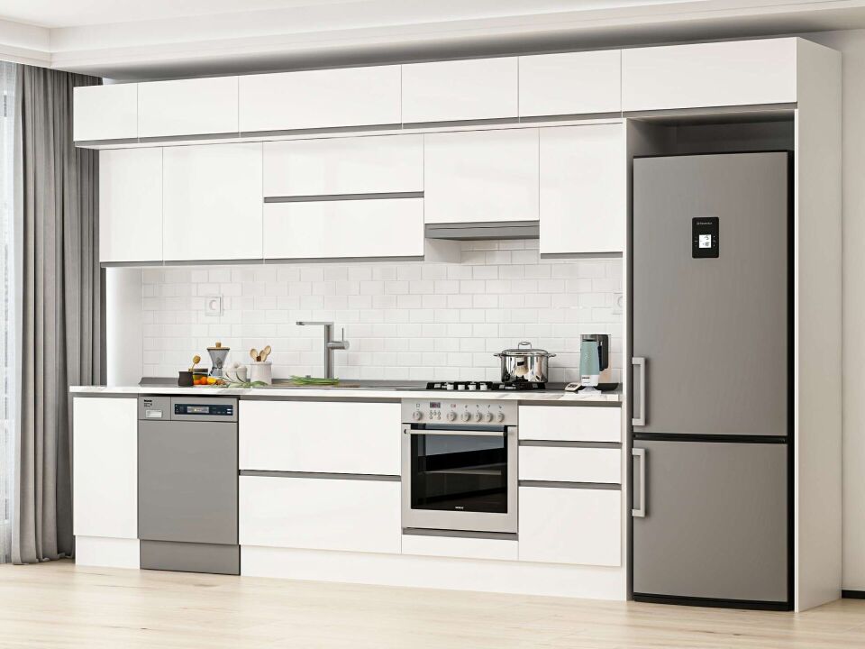 Alvinka 380X240 Cm High Gloss Mutfak Dolabı Mb-E90S40S50-1 High Gloss | Beyaz - Suntalam