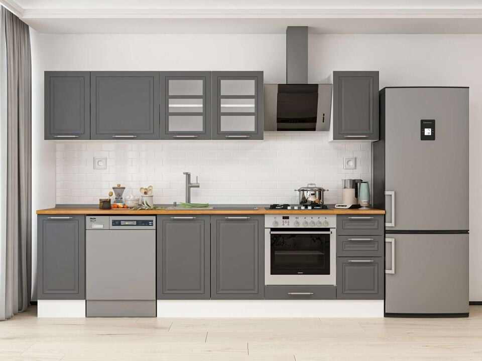 Alvinka 280X210 Cm Klasik Mebran Mutfak Dolabı Beyaz Beyaz M-E80S40S40-3