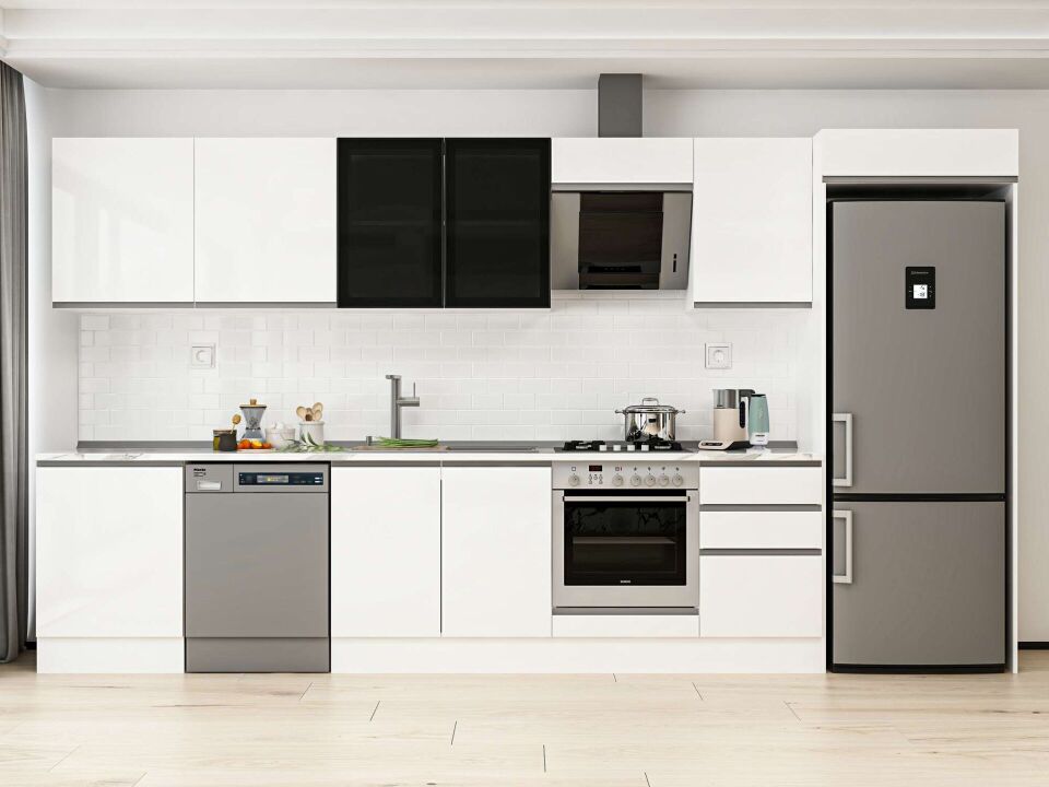 Alvinka 390X222 Cm High Gloss Mutfak Dolabı Mb-E80S60S50-3 High Gloss | Beyaz - Mdf