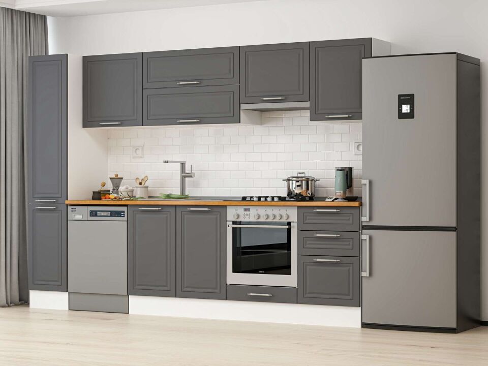 Alvinka 300X210 Cm Klasik Mebran Mutfak Dolabı Mb-E90B40S50-1 Mebran | Antrasit - Suntalam