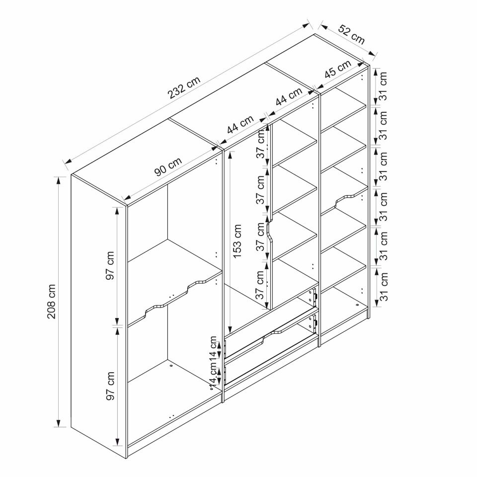 Elina 5 Kapaklı Dolap - Antrasit/Antrasit