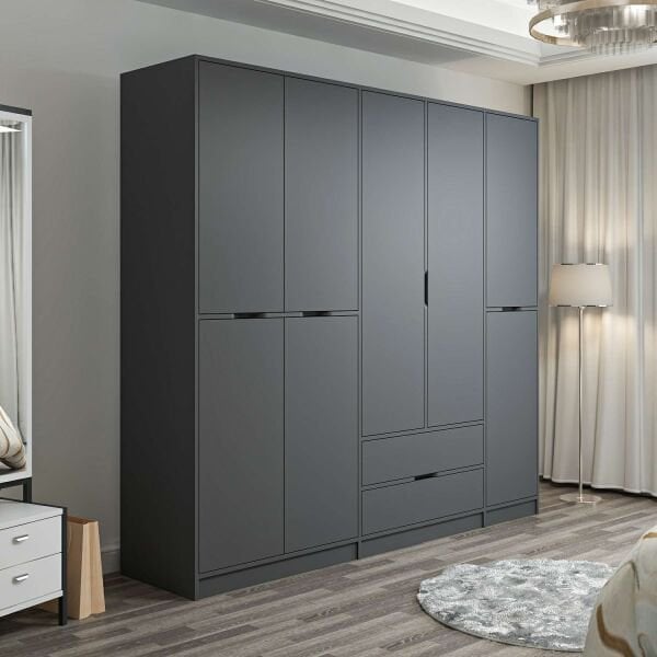 Elina 5 Kapaklı Dolap - Antrasit/Antrasit
