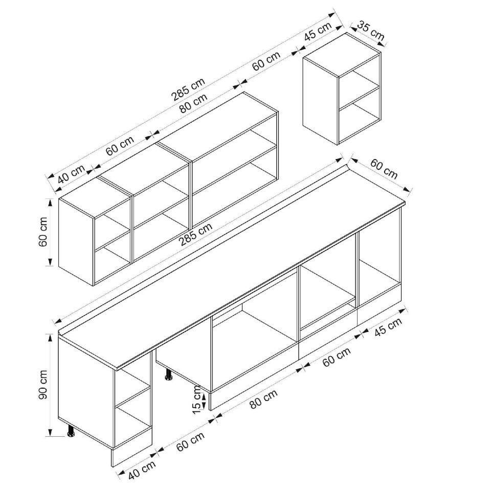 Alvinka 285X210 Cm Klasik Mebran Mutfak Dolabı Beyaz Beyaz M-E80S40S45-2