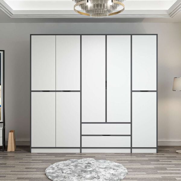 Elina 5 Kapaklı Dolap - Antrasit/Beyaz