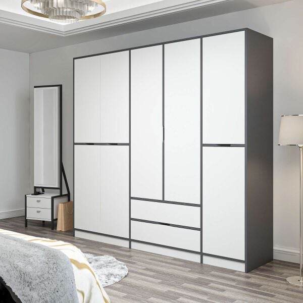 Elina 5 Kapaklı Dolap - Antrasit/Beyaz