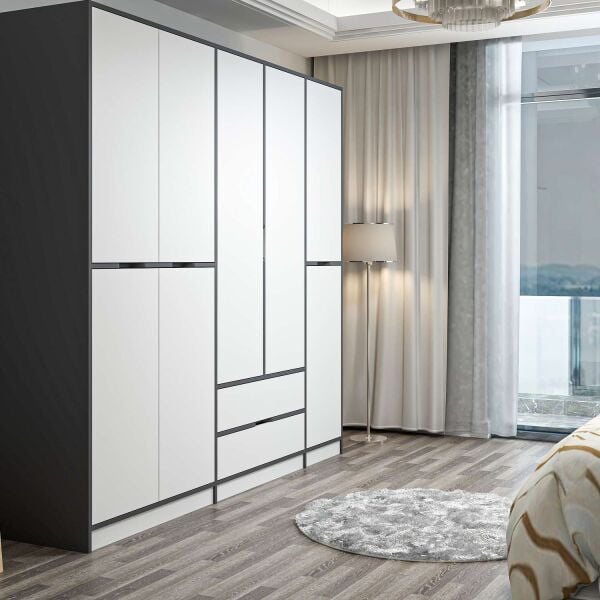 Elina 5 Kapaklı Dolap - Antrasit/Beyaz