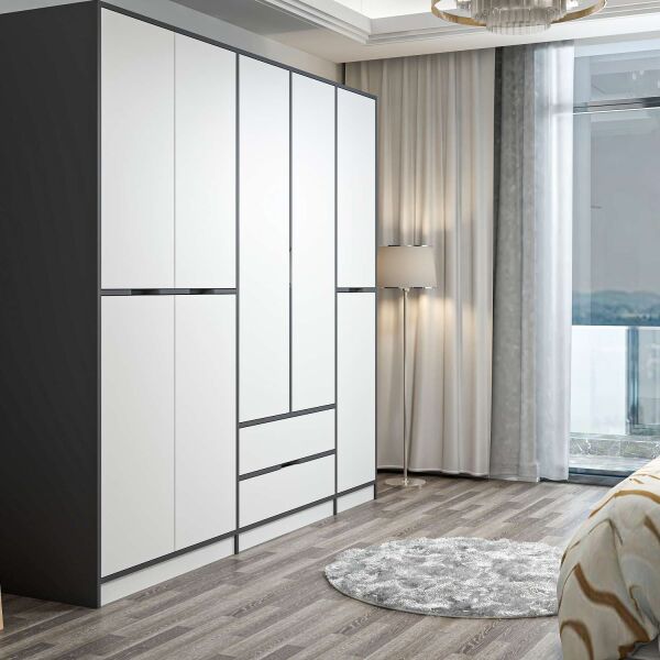 Elina 5 Kapaklı Dolap - Antrasit/Beyaz