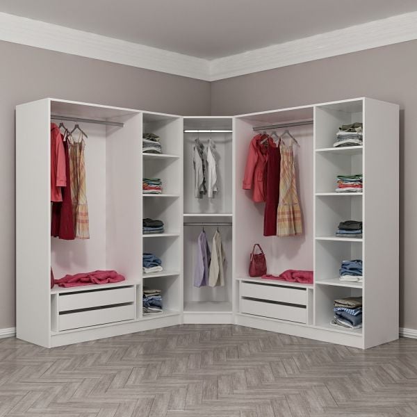 Kale 7 Füme Cam Kapaklı 4Ç Köşe Dolap Beyaz Füme Cam