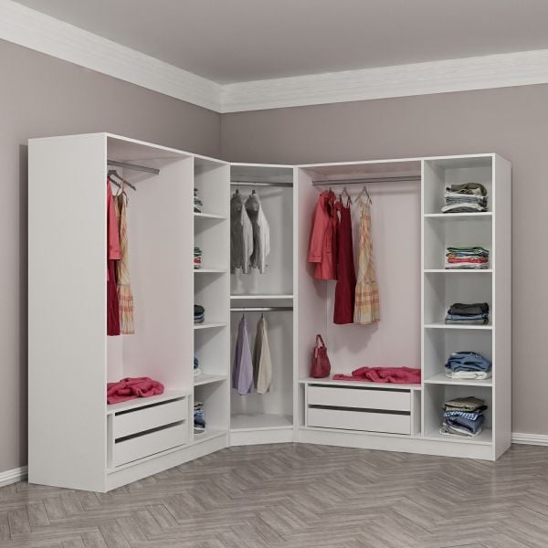 Kale 7 Füme Cam Kapaklı 4Ç Köşe Dolap Beyaz Füme Cam