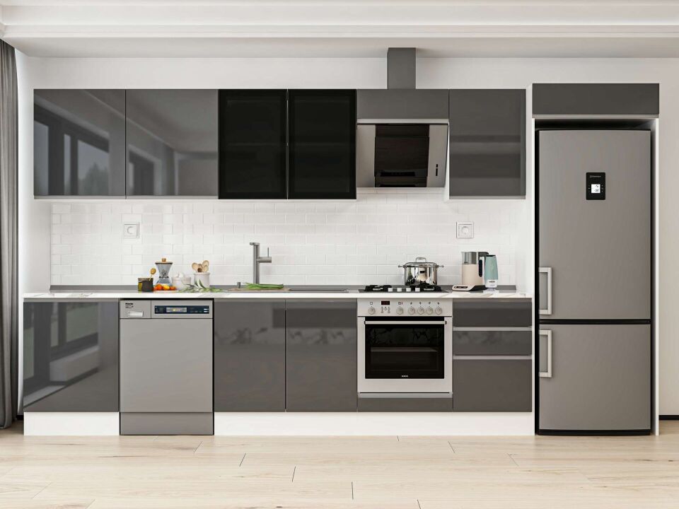 Alvinka 390X222 Cm High Gloss Mutfak Dolabı Mb-E80S60S50-3 High Gloss | Antrasit - Mdf