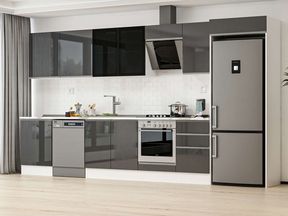 Alvinka 390X222 Cm High Gloss Mutfak Dolabı Mb-E80S60S50-3 High Gloss | Antrasit - Mdf