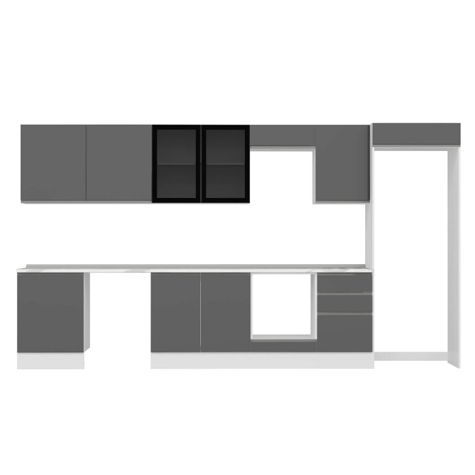 Alvinka 390X222 Cm High Gloss Mutfak Dolabı Mb-E80S60S50-3 High Gloss | Antrasit - Mdf