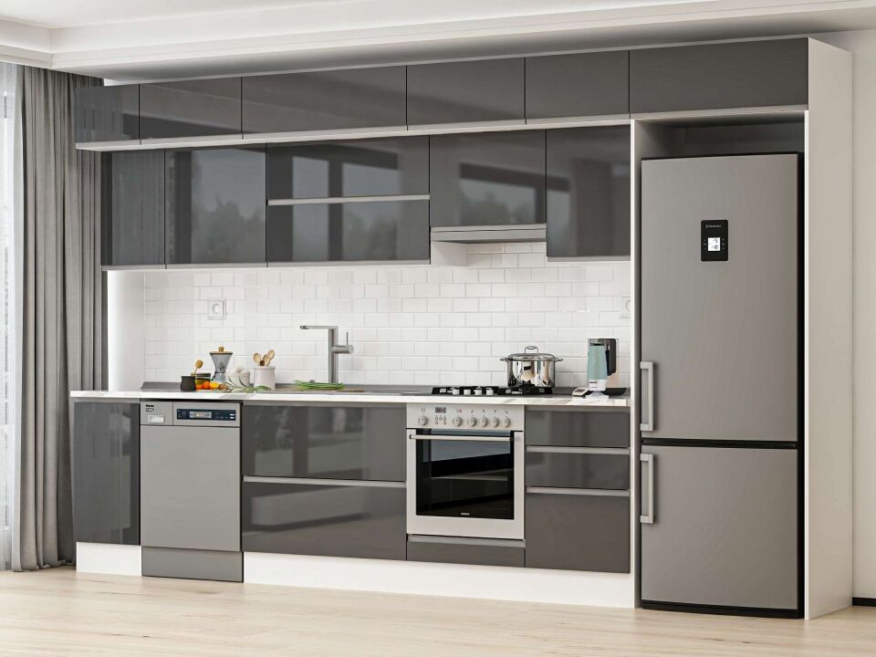 Alvinka 380X240 Cm High Gloss Mutfak Dolabı Mb-E90S40S50-1 High Gloss | Antrasit - Mdf