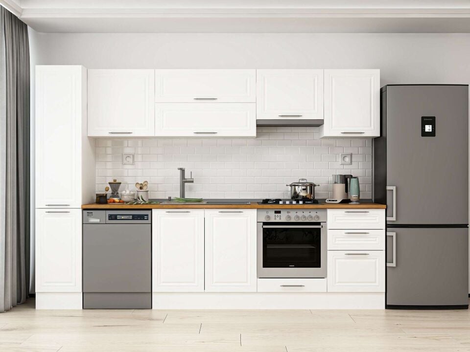 Alvinka 300X210 Cm Klasik Mebran Mutfak Dolabı Mb-E90B40S50-1 Mebran | Beyaz - Mdf