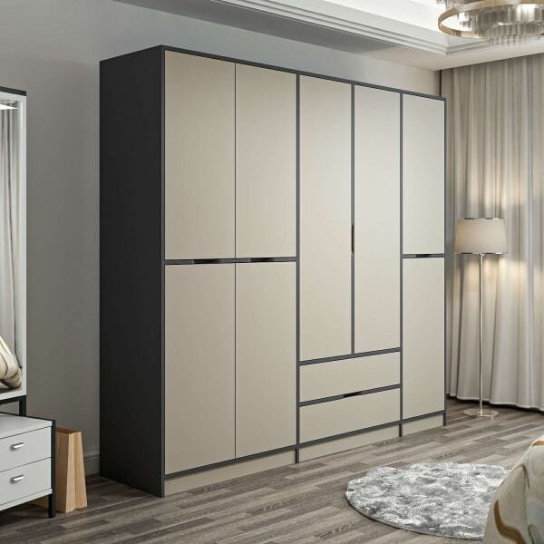Elina 5 Kapaklı Dolap - Antrasit/Kumtaşı