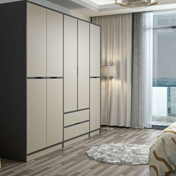 Elina 5 Kapaklı Dolap - Antrasit/Kumtaşı