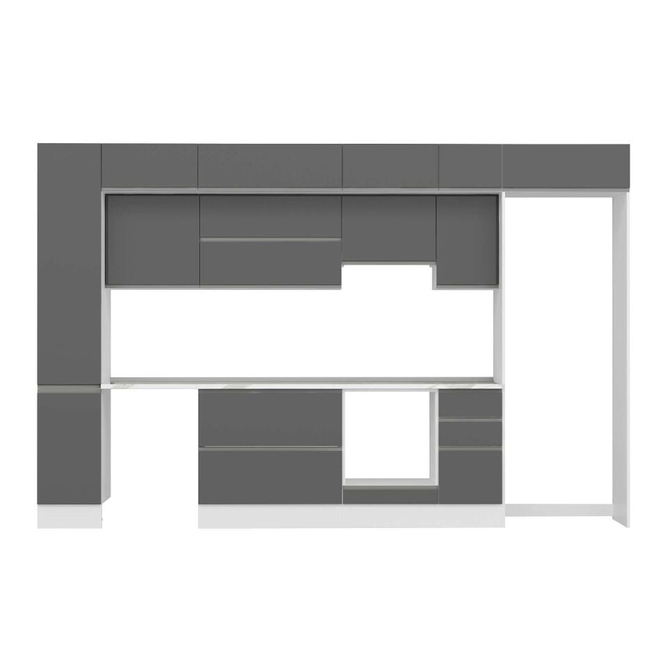 Alvinka 370X240 Cm High Gloss Mutfak Dolabı Mbb-E90B40S40-1 High Gloss | Antrasit - Mdf