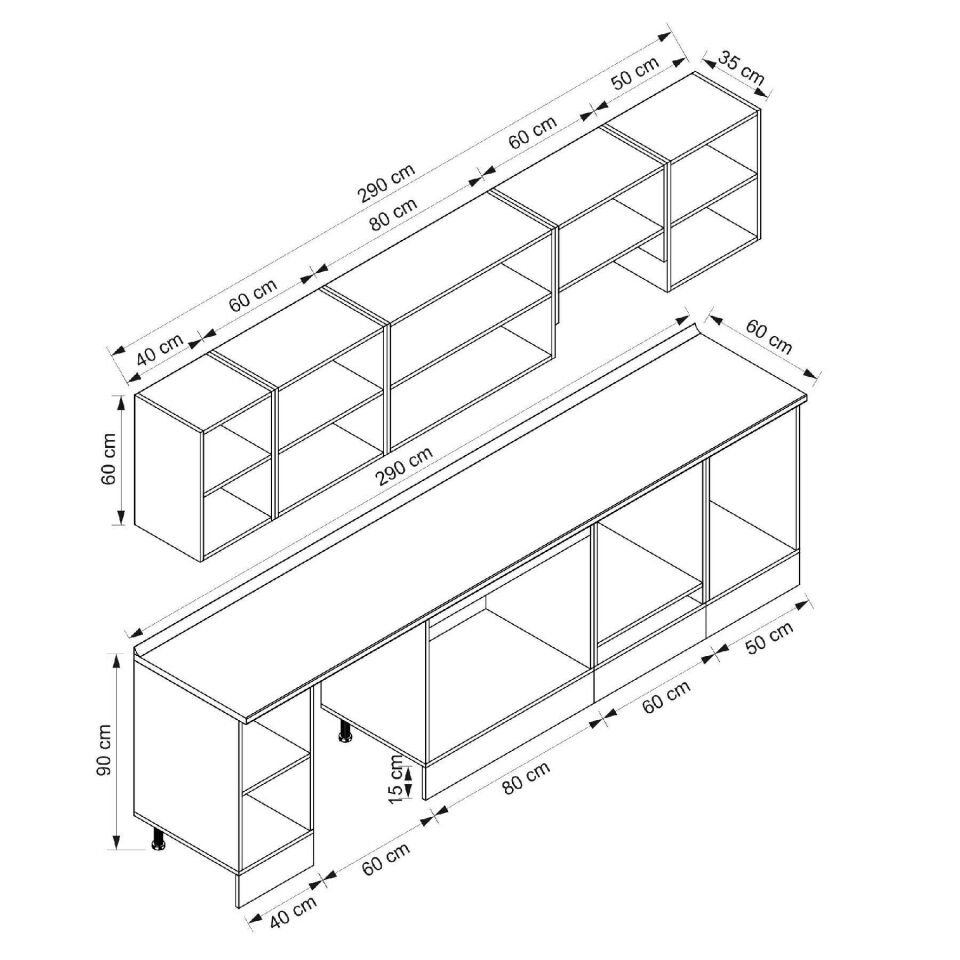 Alvinka 290X210 Cm Klasik Mebran Mutfak Dolabı Beyaz Beyaz M-E80S40S50-1