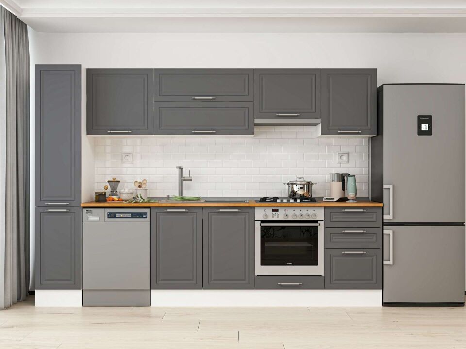 Alvinka 300X210 Cm Klasik Mebran Mutfak Dolabı Mb-E90B40S50-1 Mebran | Antrasit - Mdf