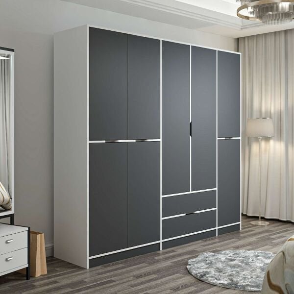 Elina 5 Kapaklı Dolap - Beyaz/Antrasit