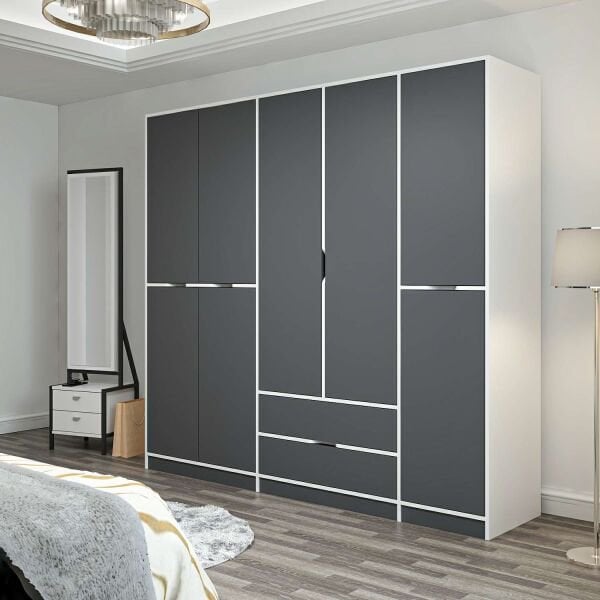 Elina 5 Kapaklı Dolap - Beyaz/Antrasit