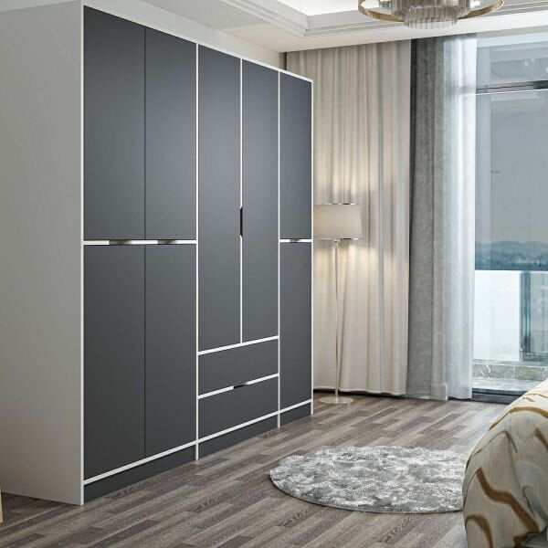 Elina 5 Kapaklı Dolap - Beyaz/Antrasit