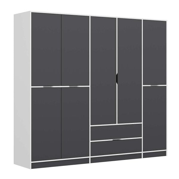 Elina 5 Kapaklı Dolap - Beyaz/Antrasit