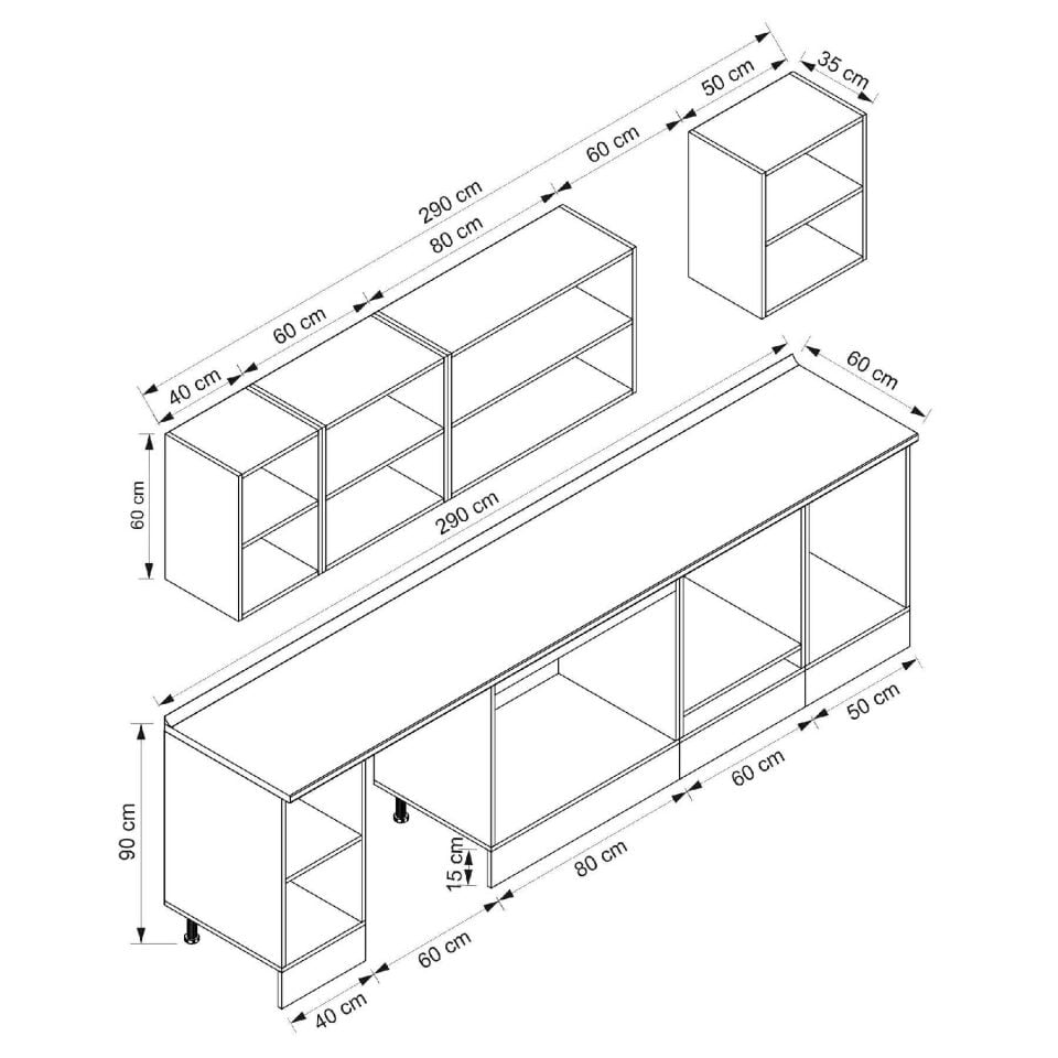 Alvinka 290X210 Cm Klasik Mebran Mutfak Dolabı Beyaz Beyaz M-E80S40S50-2