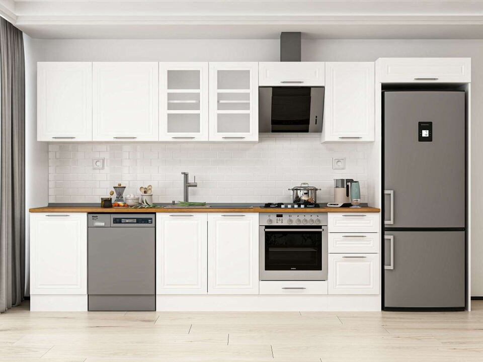 Alvinka 385X222 Cm Klasik Mebran Mutfak Dolabı Mb-E90S50S45-3 Mebran | Beyaz - Mdf